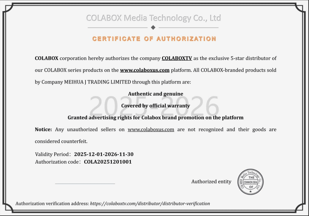 COLABOX official authorization certificate
